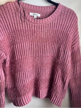 Takara Rose Pink Fuzzy Stripe Crewneck Sweater